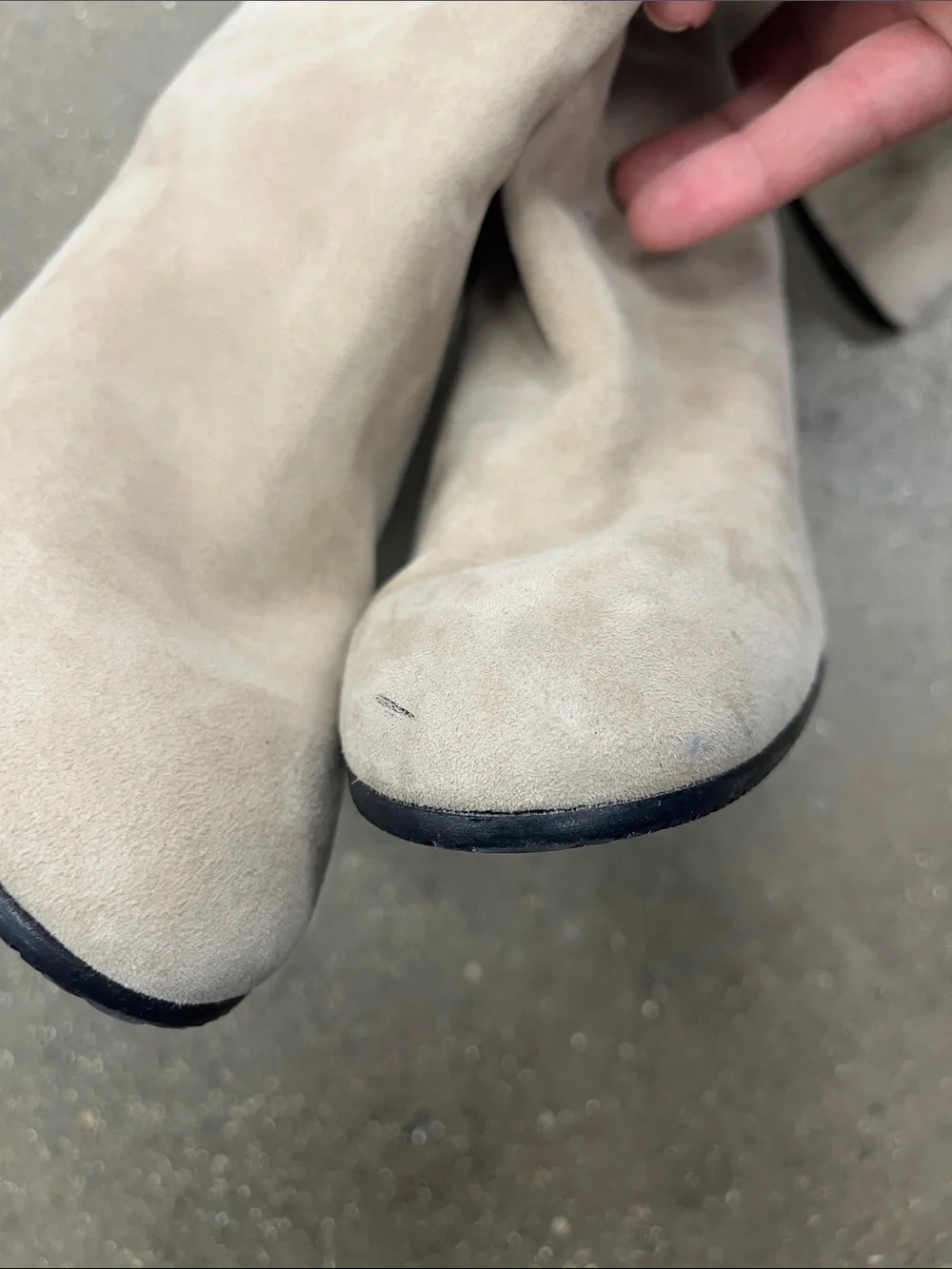 Stuart Weitzman 6 Women’s Tall Suede Block Heel Boots in Light Taupe